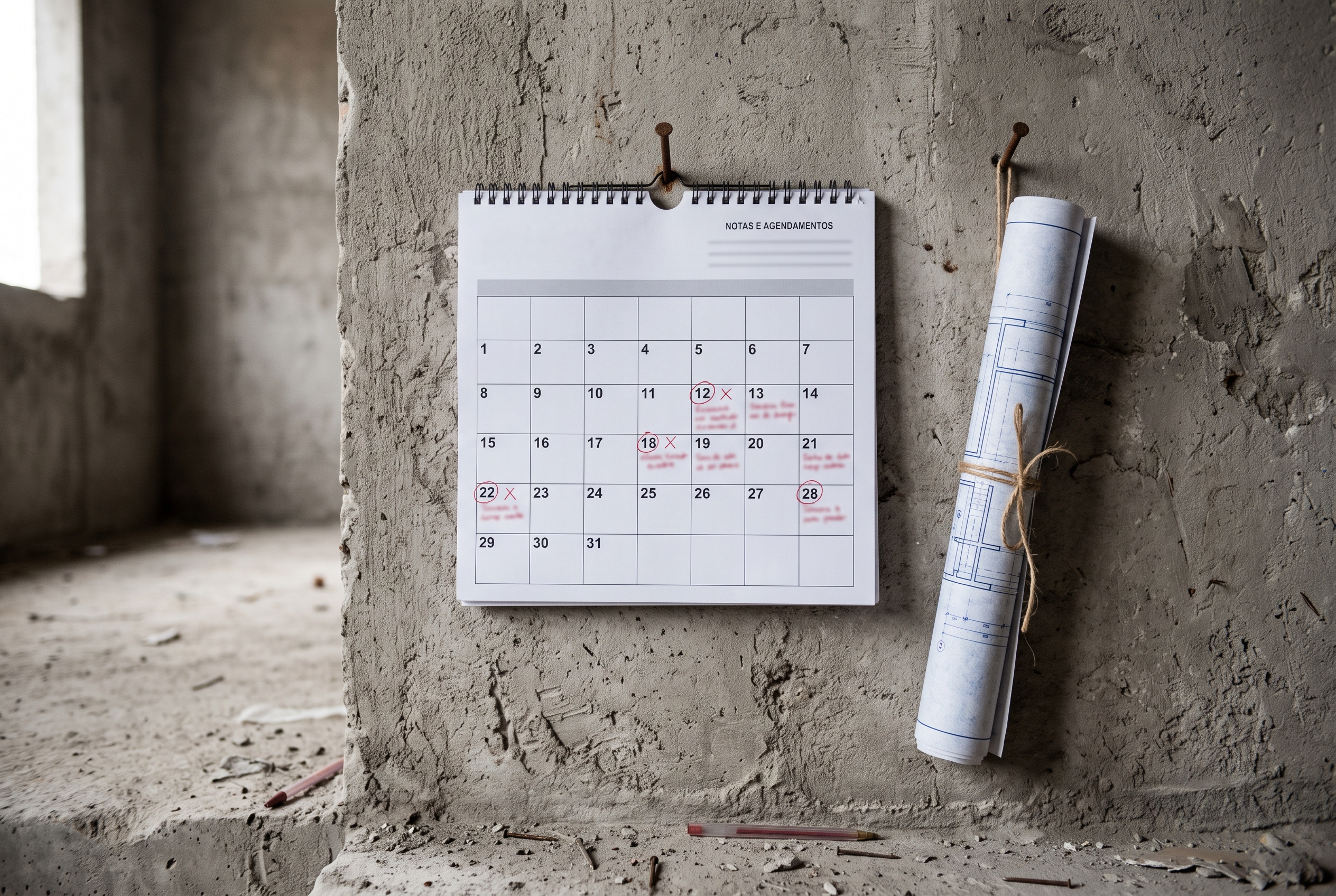 obra atrasada calendario e planta