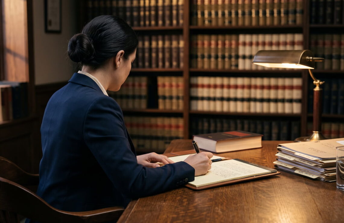 Advogada a preparar um requerimento de cancelamento de registo criminal.