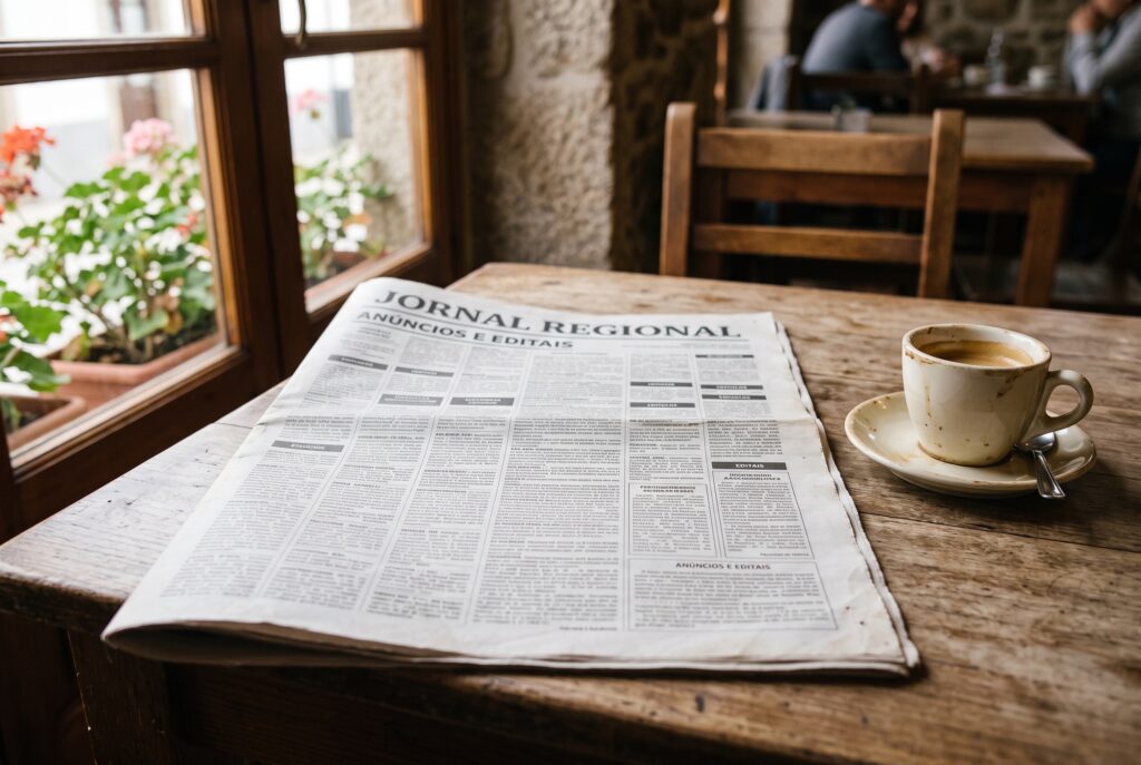 Jornal regional aberto na página dos anúncios legais