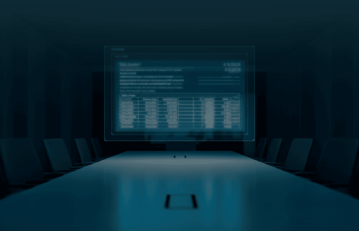 Ecrã com camadas sobrepostas de números e datas, algumas nítidas e outras desfocadas, sugerindo leitura de informação fiscal.