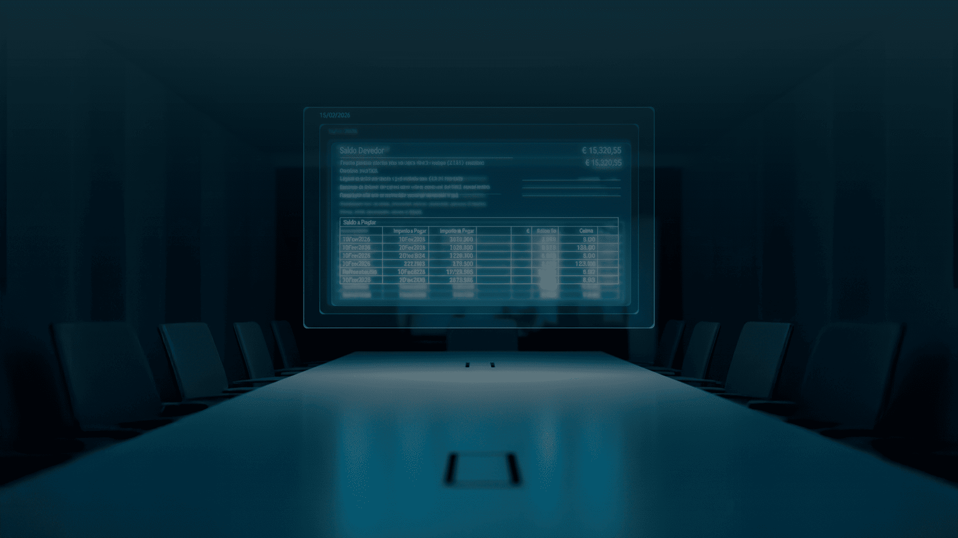 Ecrã com camadas sobrepostas de números e datas, algumas nítidas e outras desfocadas, sugerindo leitura de informação fiscal.