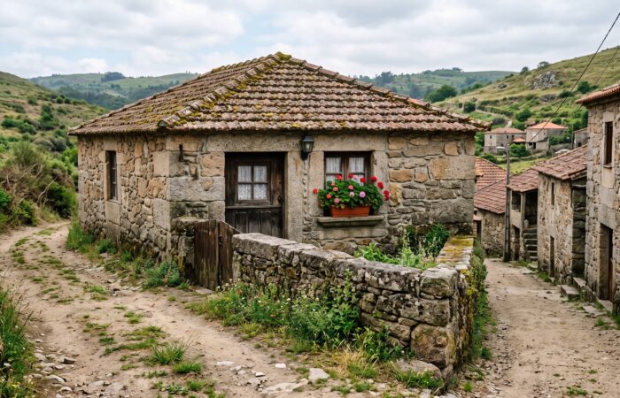 Casa de pedra antiga numa aldeia do interior de Portugal, do tipo que costuma estar sem registo predial em nome de ninguém