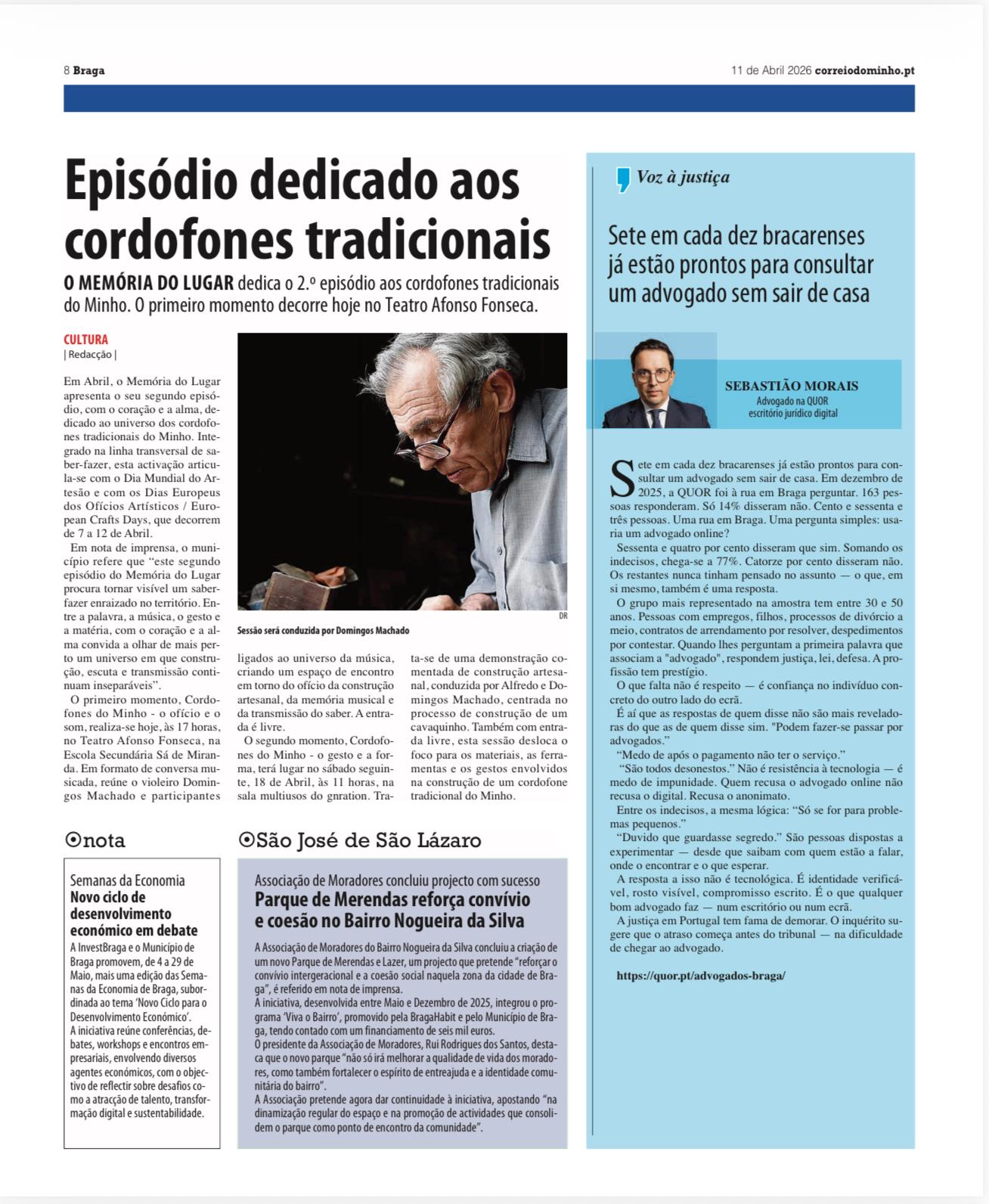 sete em cada dez bracarenses já estão prontos para consultar um advogado sem sair de casa