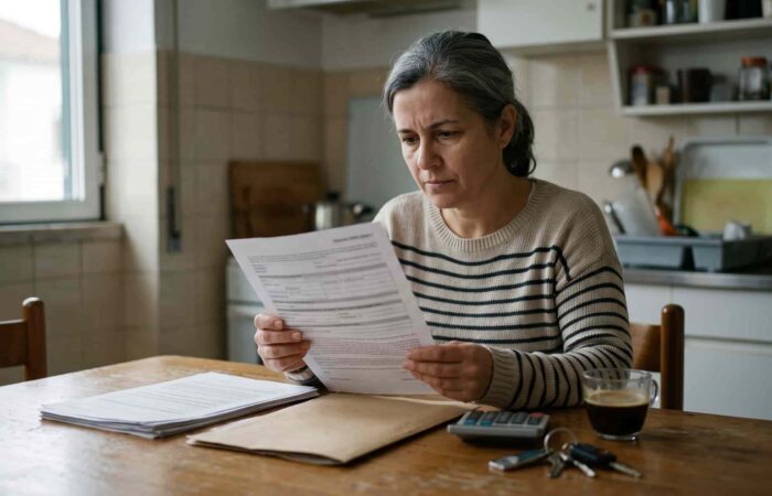 Pessoa sentada à mesa a analisar a documentação de uma proposta de indemnização da seguradora