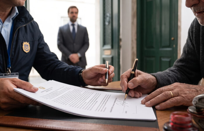 Comprador a analisar o contrato-promessa com advogado após o vendedor recuar no negócio