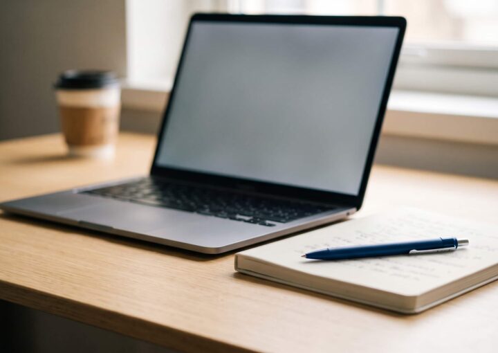 Secretária com portátil preparado para uma consulta jurídica por videochamada