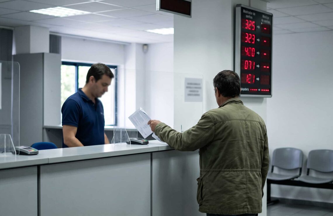 Atendimento num serviço de finanças, onde se entrega a petição de oposição à execução fiscal